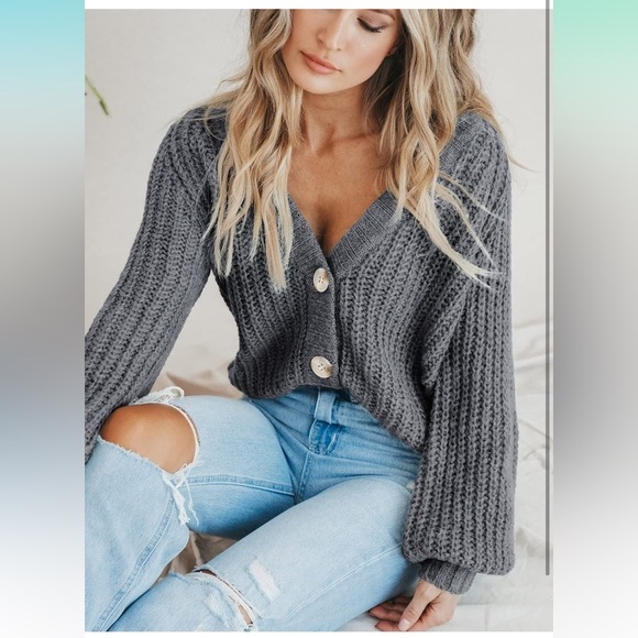 Chunky Knit Open Front Sweater Long Sleeve Button Loose Short Cardigan
8092 - Picture 6 of 6